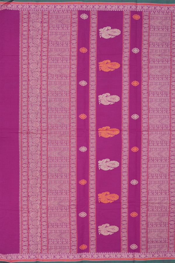 Chettinadu Cotton Saree Grape Purple With Threadwork Buttas