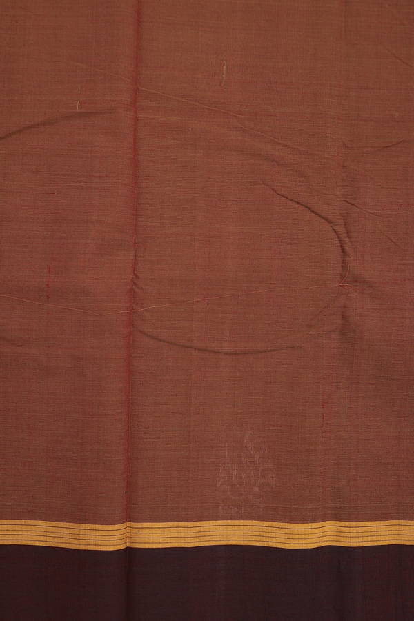 Kanchi Cotton Saree In Walnut Brown With Peacock Border