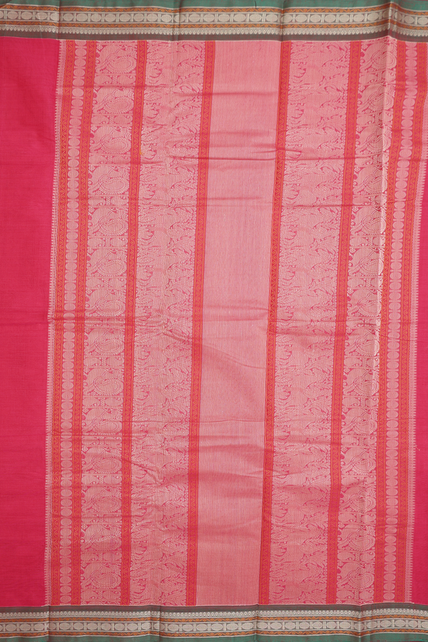 Chettinadu Cotton Saree In Rose Red With Threadwork Buttis