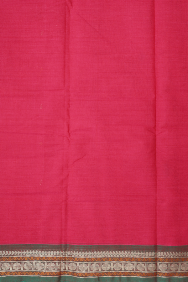 Chettinadu Cotton Saree In Rose Red With Threadwork Buttis