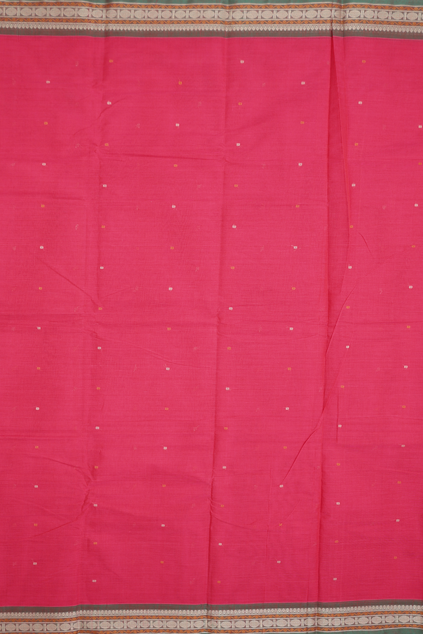 Chettinadu Cotton Saree In Rose Red With Threadwork Buttis