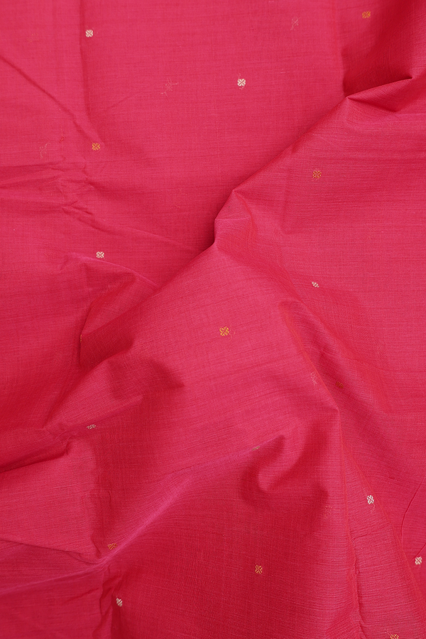 Chettinadu Cotton Saree In Rose Red With Threadwork Buttis