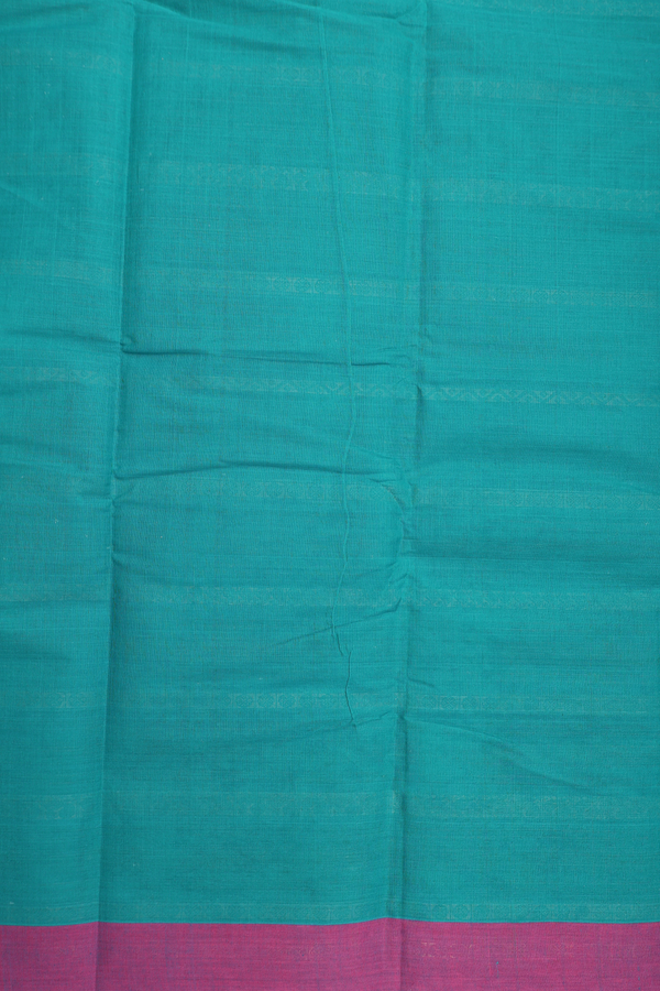Chettinadu Cotton Saree In Peacock Blue With Stripes Design