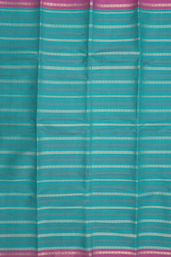 Chettinadu Cotton Saree In Peacock Blue With Stripes Design