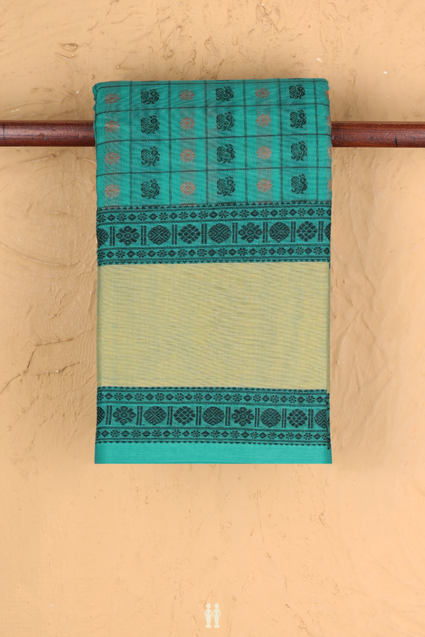 Chettinadu Cotton Saree In Sea Green With Checks Design