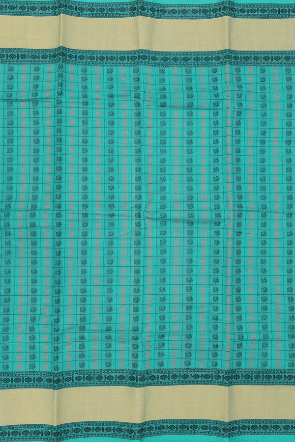 Chettinadu Cotton Saree In Sea Green With Checks Design