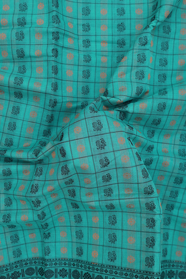 Chettinadu Cotton Saree In Sea Green With Checks Design