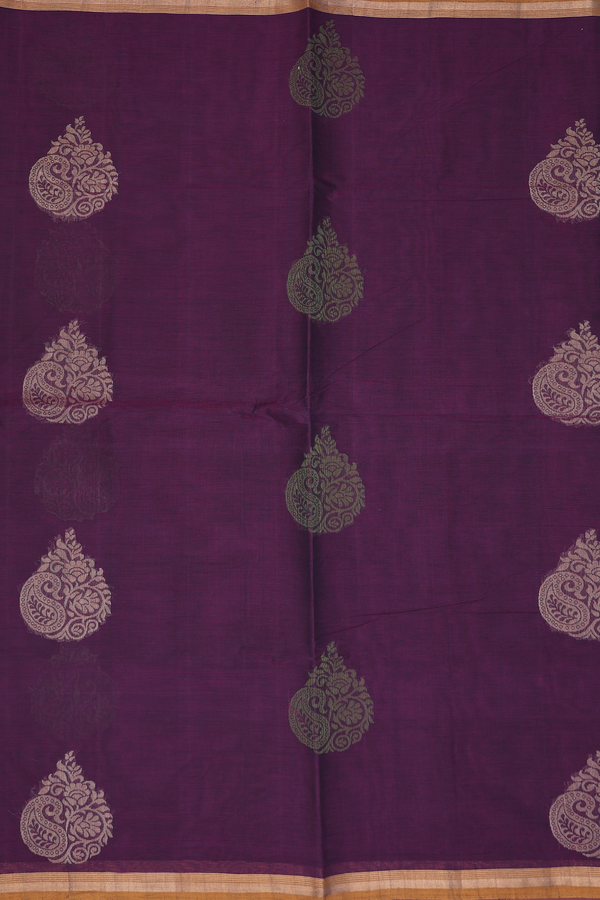 Coimbatore Cotton Saree Grape Purple With Threadwork Motifs