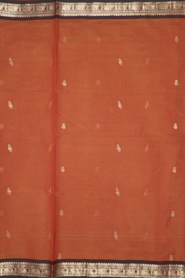 Coimbatore Cotton Saree In Burnt Orange With Zari Buttas