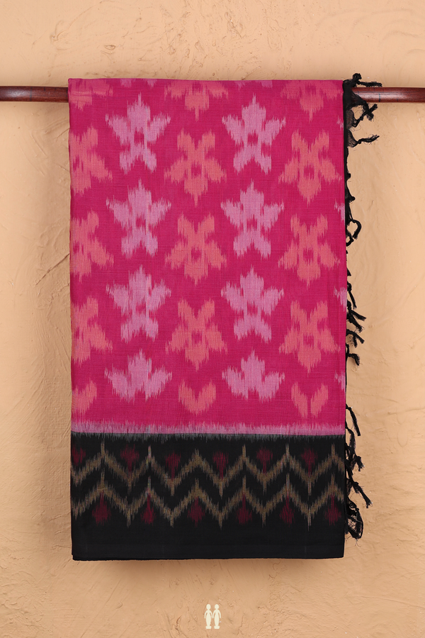 Pochampally Cotton Saree In Rani Pink With Allover Design