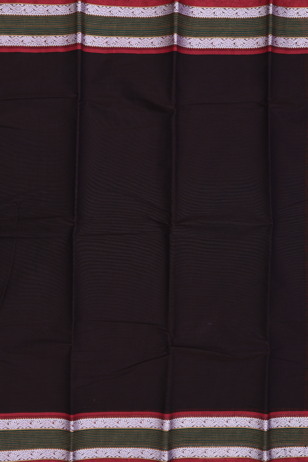 Kanchi Cotton Saree In Dark Oak Brown With Contrast Border