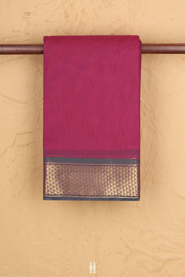 Kanchi Cotton Saree In Berry Purple With Contrast Border