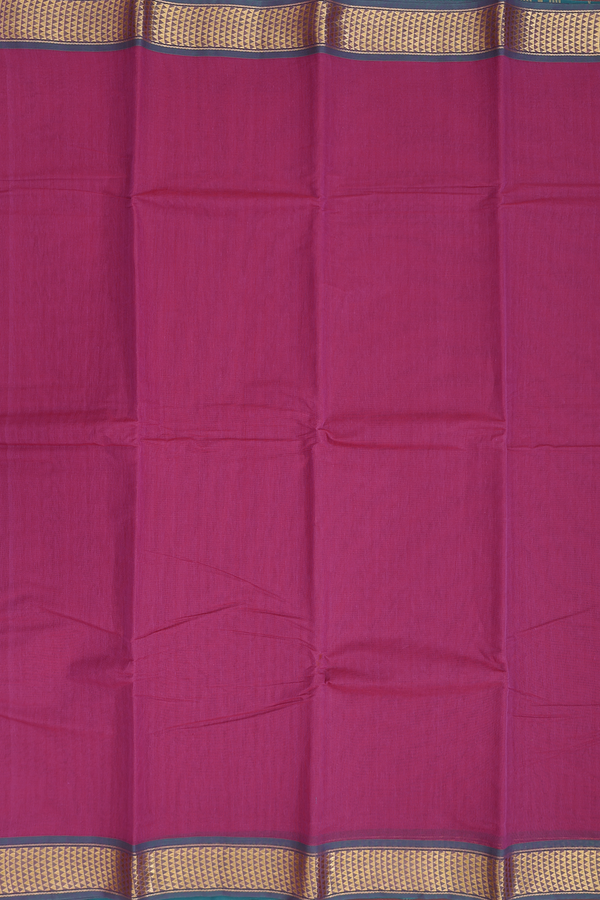 Kanchi Cotton Saree In Berry Purple With Contrast Border