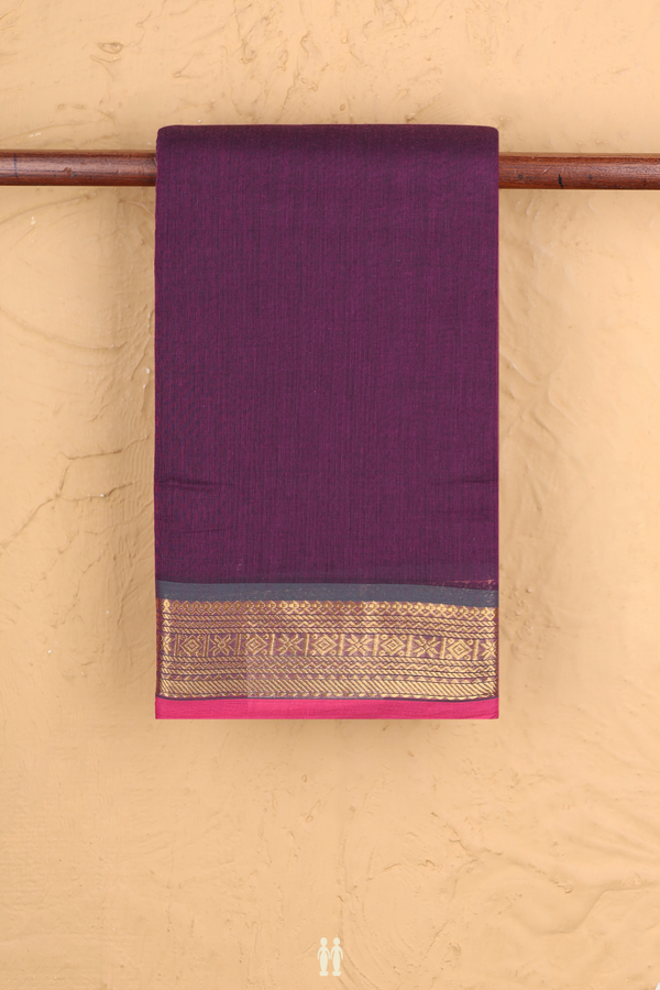 Kanchi Cotton Saree In Grape Purple With Contrast Border