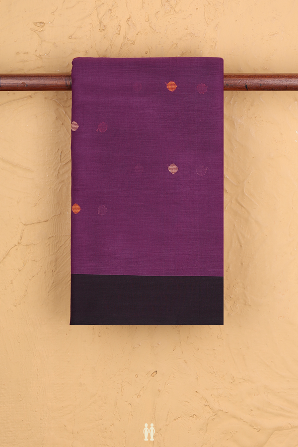 Kanchi Cotton Saree In Grape Purple With Threadwork Buttas