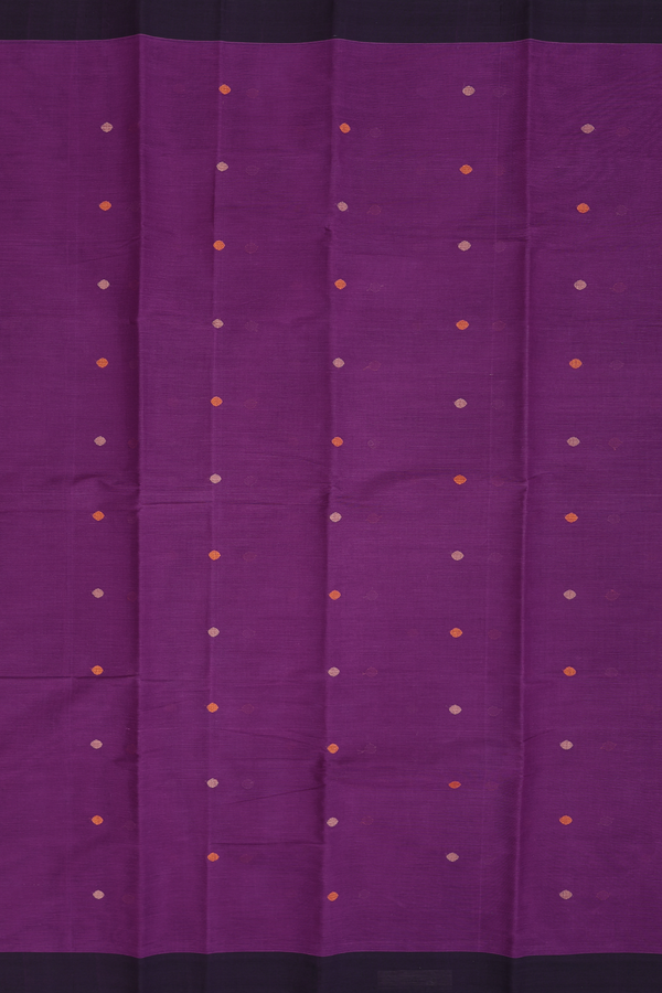 Kanchi Cotton Saree In Grape Purple With Threadwork Buttas