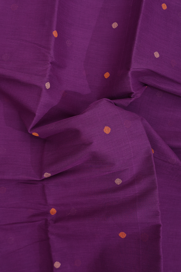 Kanchi Cotton Saree In Grape Purple With Threadwork Buttas