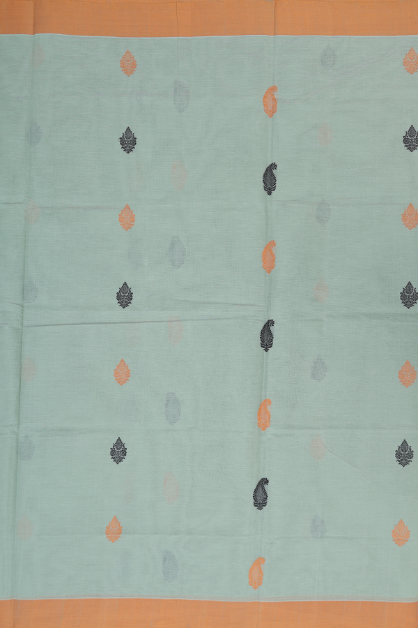 Coimbatore Cotton Saree In Dusty Green With Paisley Buttas