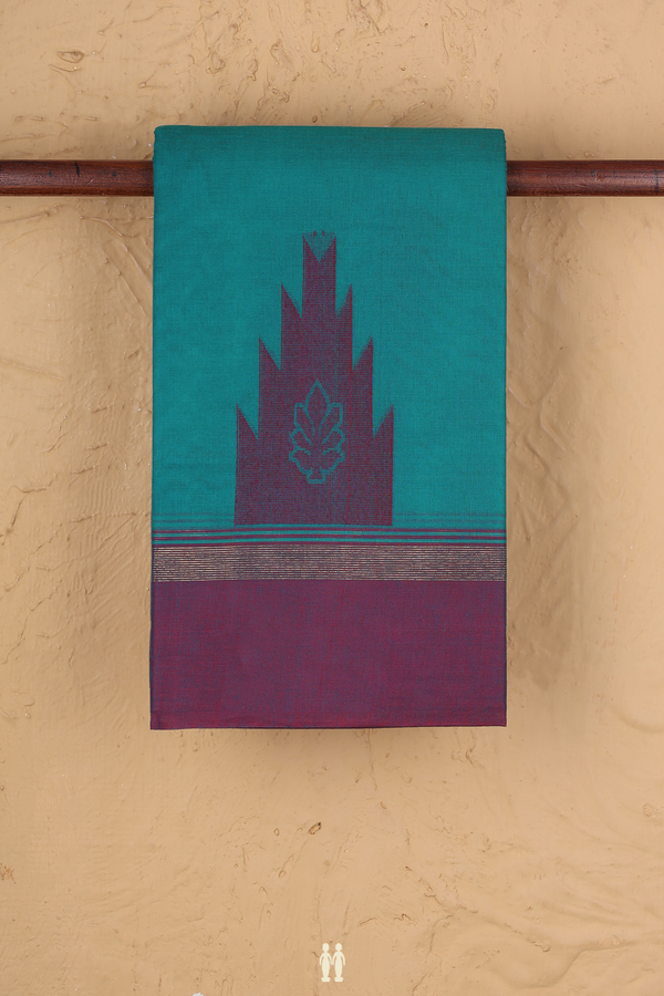 Kanchi Cotton Saree In Teal Blue With Threadwork Buttas