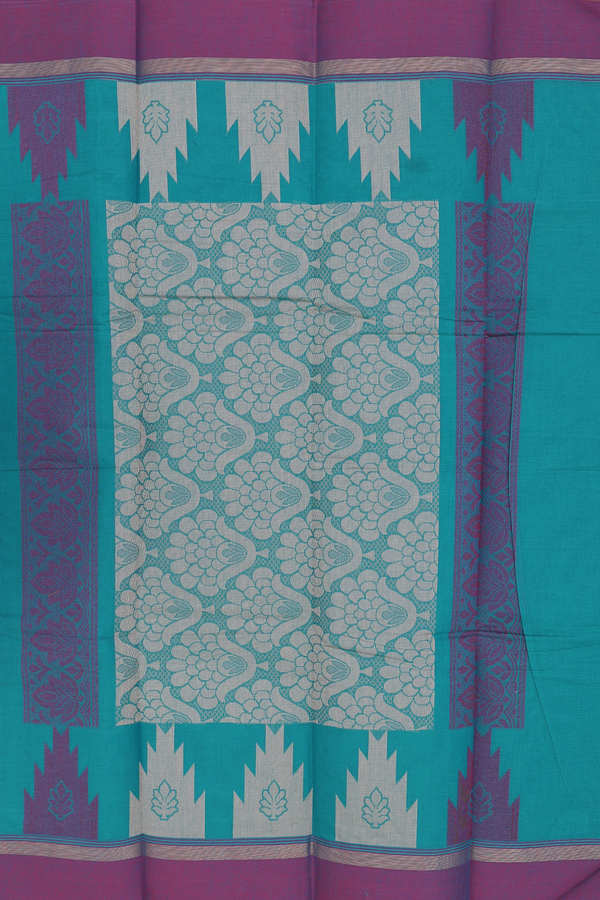 Kanchi Cotton Saree In Teal Blue With Threadwork Buttas