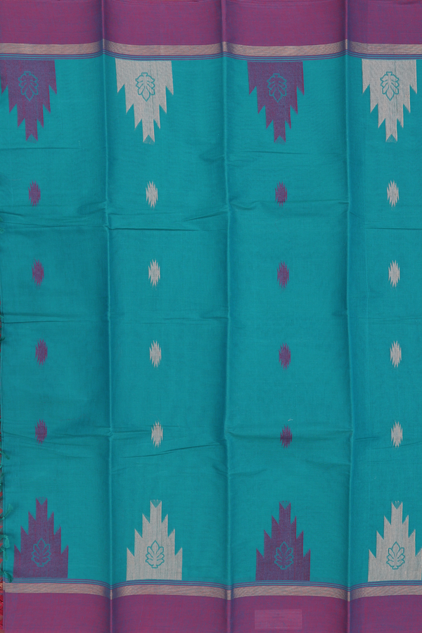 Kanchi Cotton Saree In Teal Blue With Threadwork Buttas