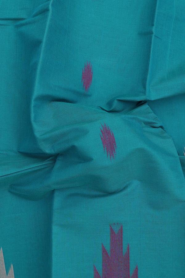 Kanchi Cotton Saree In Teal Blue With Threadwork Buttas