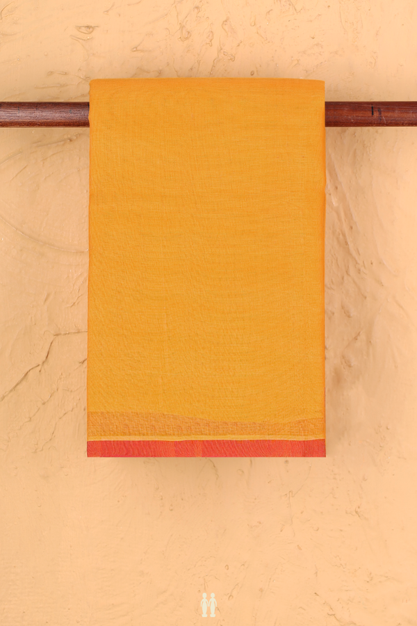Kanchi Cotton Saree In Marigold Orange With Contrast Border