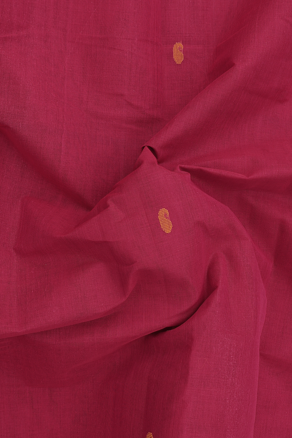 Kanchi Cotton Saree In Rose Red With Paisley Buttas