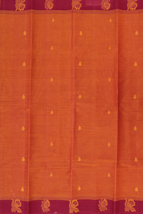Kanchi Cotton Saree In Ginger Orange With Threadwork Buttas