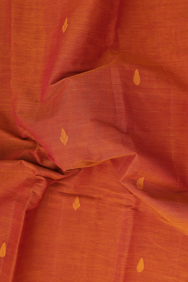 Kanchi Cotton Saree In Ginger Orange With Threadwork Buttas