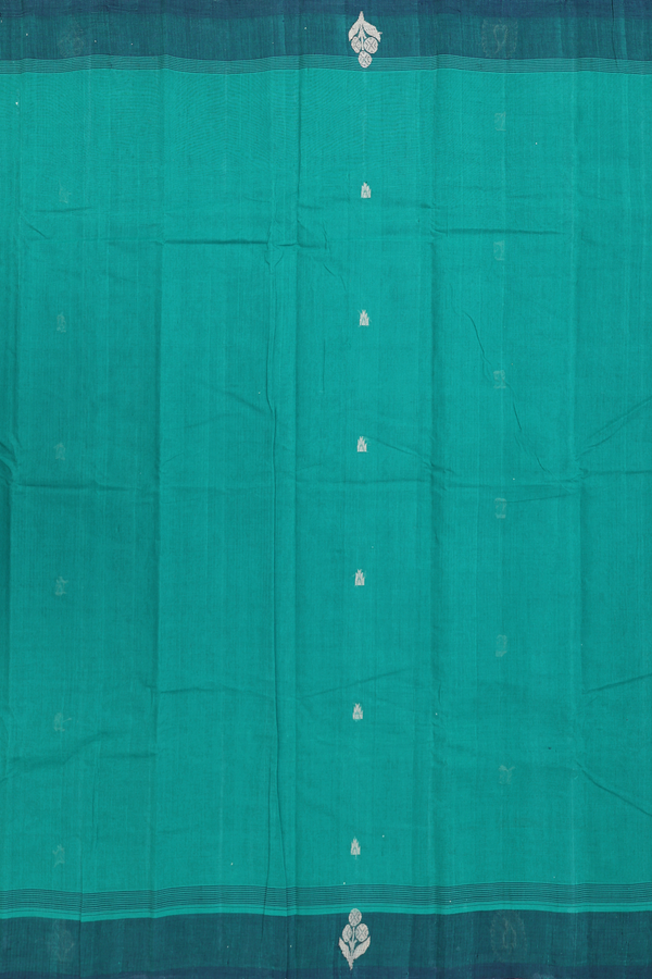 Kanchi Cotton Saree In Teal Green With Threadwork Buttas