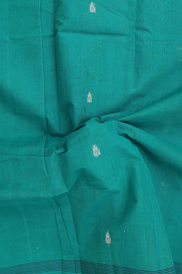 Kanchi Cotton Saree In Teal Green With Threadwork Buttas