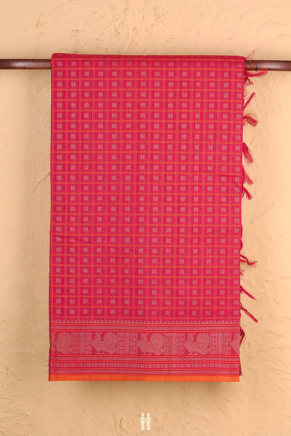 Coimbatore Cotton Saree In Rani Pink With Checks Design