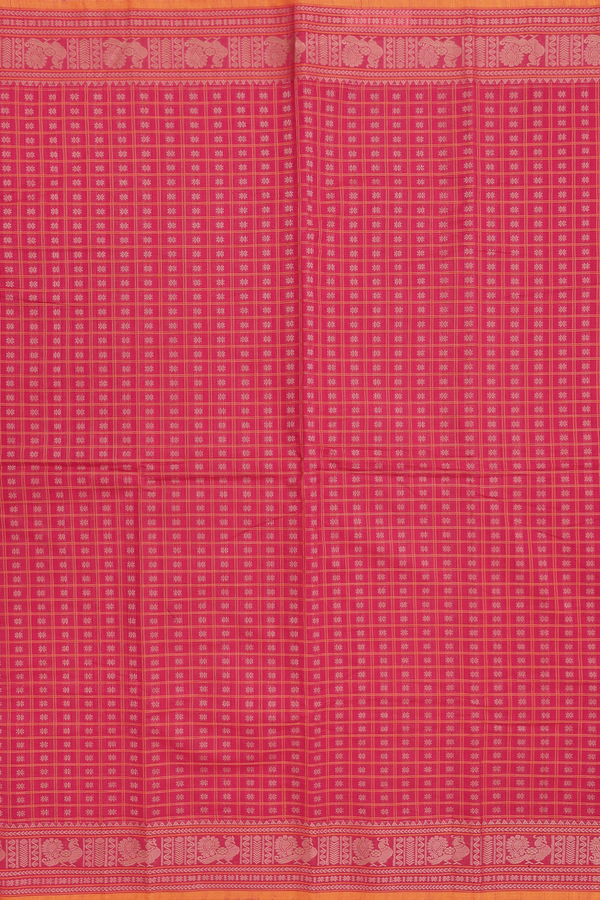 Coimbatore Cotton Saree In Rani Pink With Checks Design