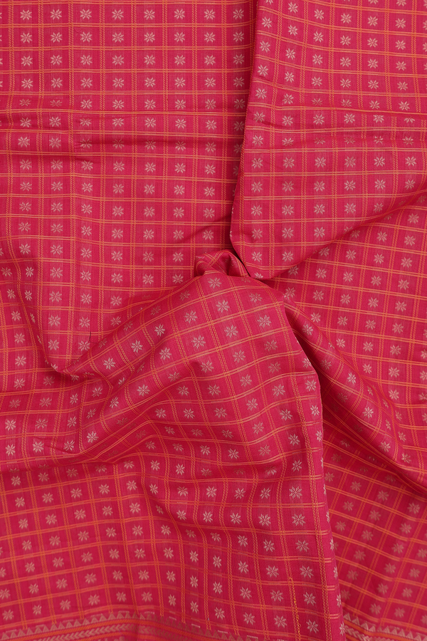 Coimbatore Cotton Saree In Rani Pink With Checks Design