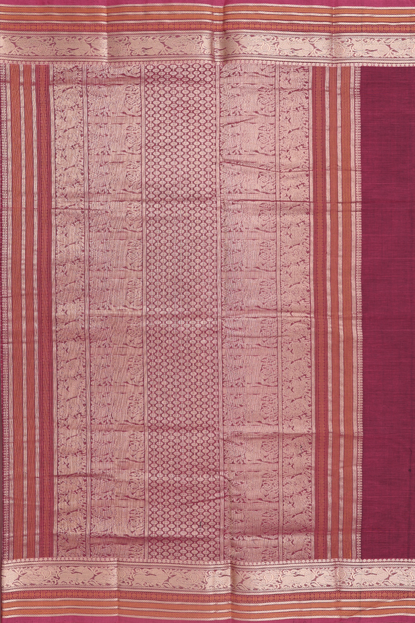 Coimbatore Cotton Saree In Deep Mulberry With Checks Design
