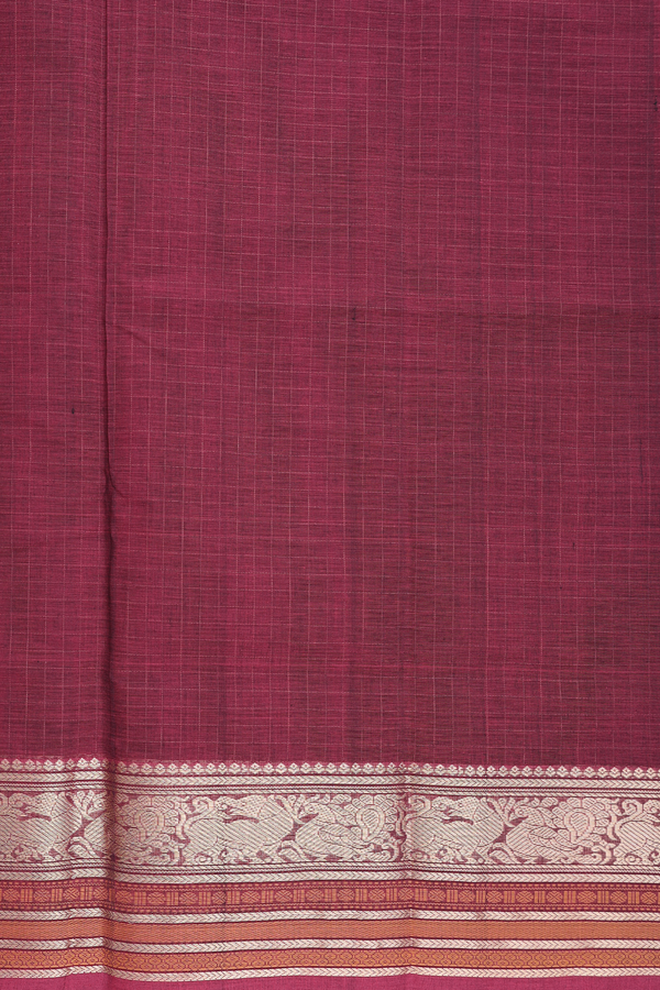 Coimbatore Cotton Saree In Deep Mulberry With Checks Design