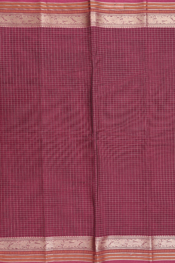 Coimbatore Cotton Saree In Deep Mulberry With Checks Design