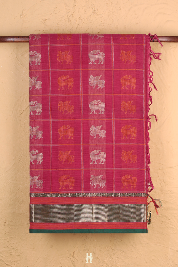 Coimbatore Cotton Saree In Dark Pink With Checks Design