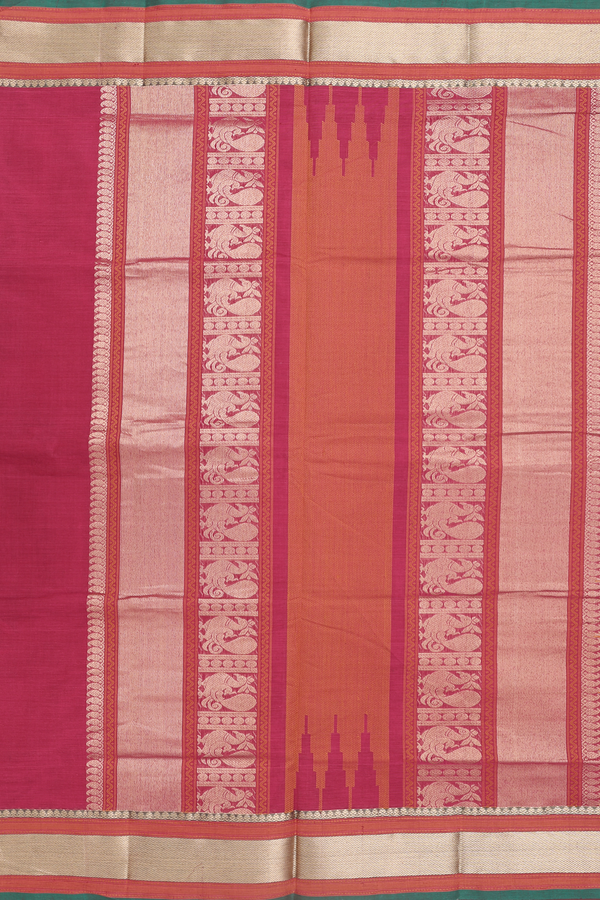 Coimbatore Cotton Saree In Dark Pink With Checks Design