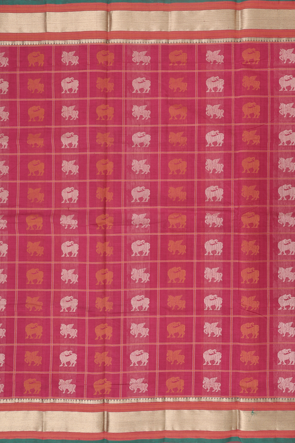 Coimbatore Cotton Saree In Dark Pink With Checks Design
