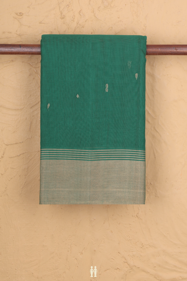 Kanchi Cotton Saree In Emerald Green With Threadwork Buttis