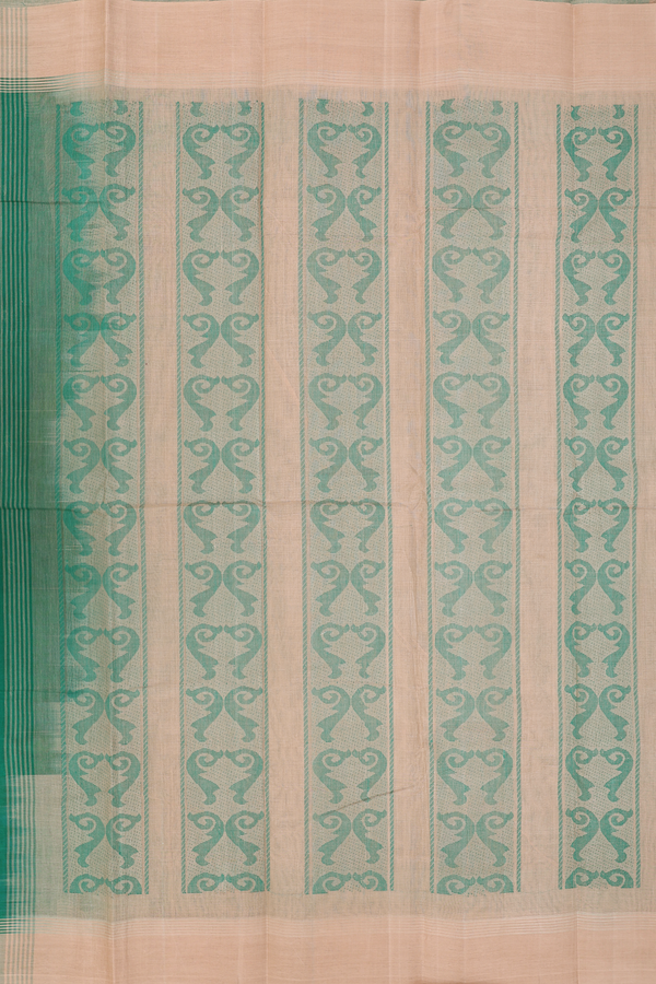 Kanchi Cotton Saree In Emerald Green With Threadwork Buttis