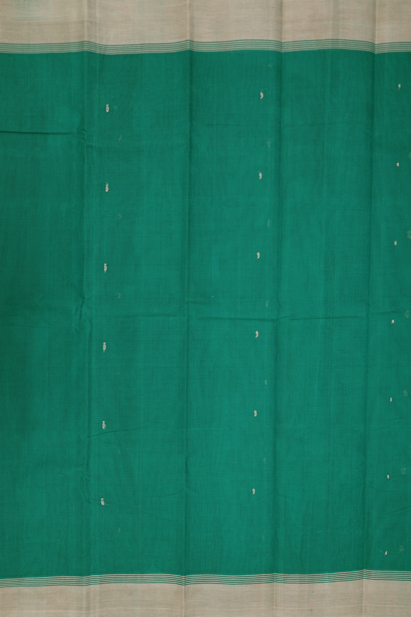 Kanchi Cotton Saree In Emerald Green With Threadwork Buttis