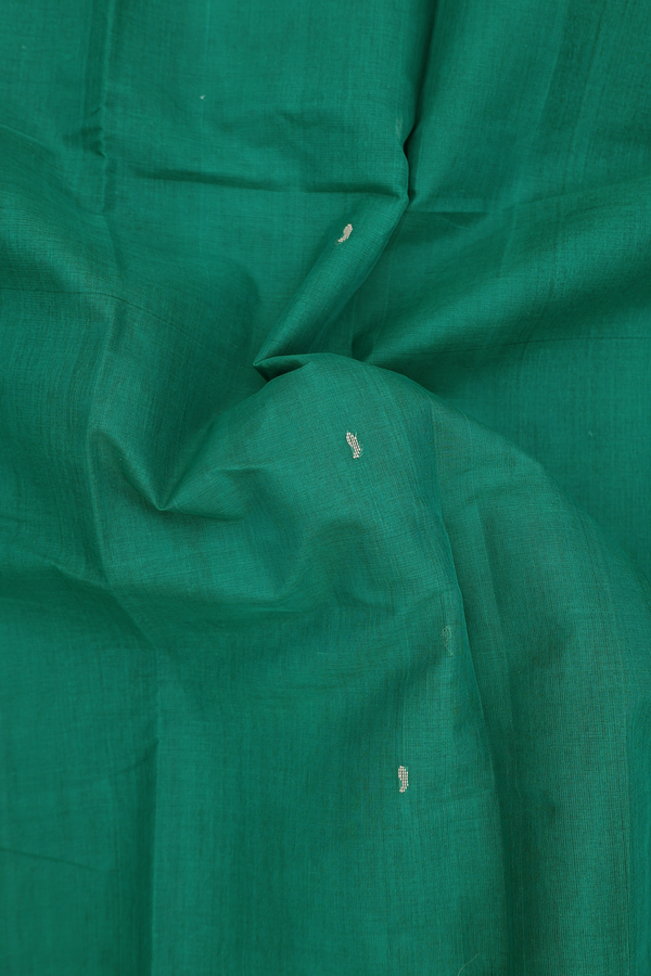 Kanchi Cotton Saree In Emerald Green With Threadwork Buttis