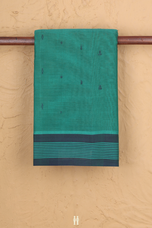 Kanchi Cotton Saree In Blueish Green With Threadwork Buttis