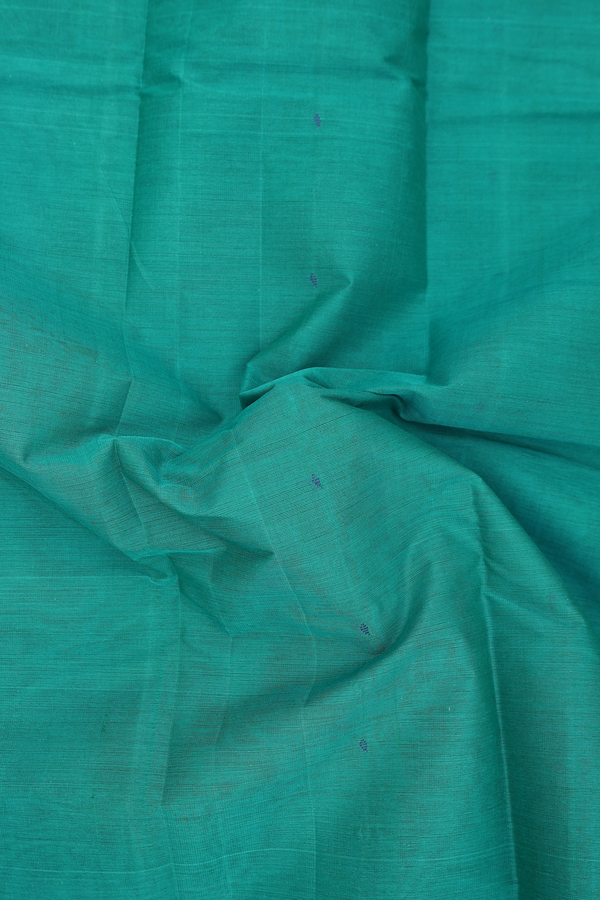 Kanchi Cotton Saree In Blueish Green With Threadwork Buttis