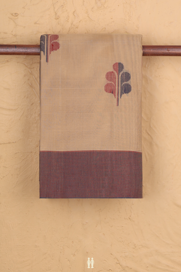 Kanchi Cotton Saree In Brown With Threadwork Buttas