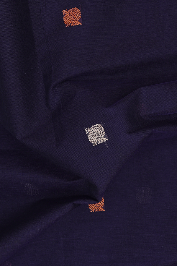 Coimbatore Cotton Saree In Navy Blue With Threadwork Buttas