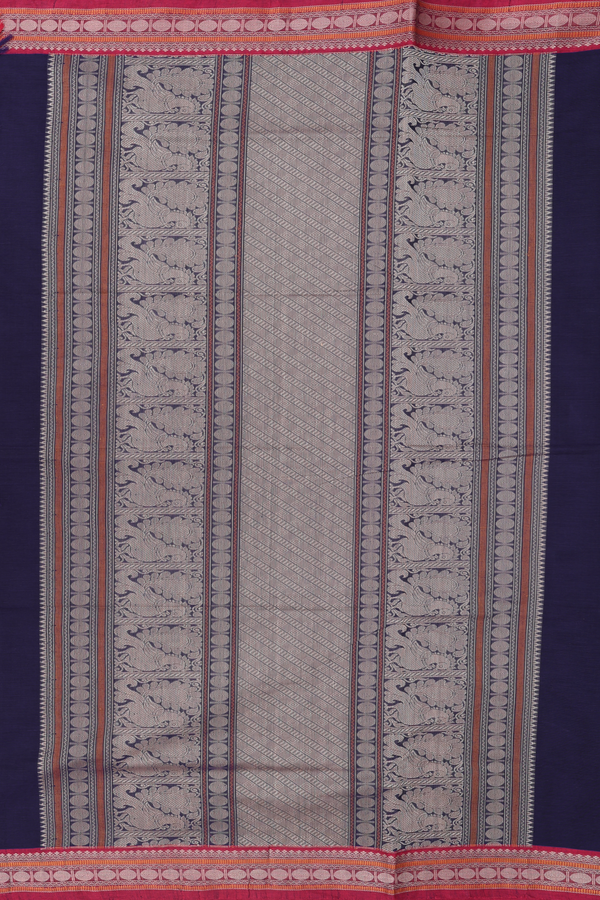 Coimbatore Cotton Saree In Navy Blue With Threadwork Buttas